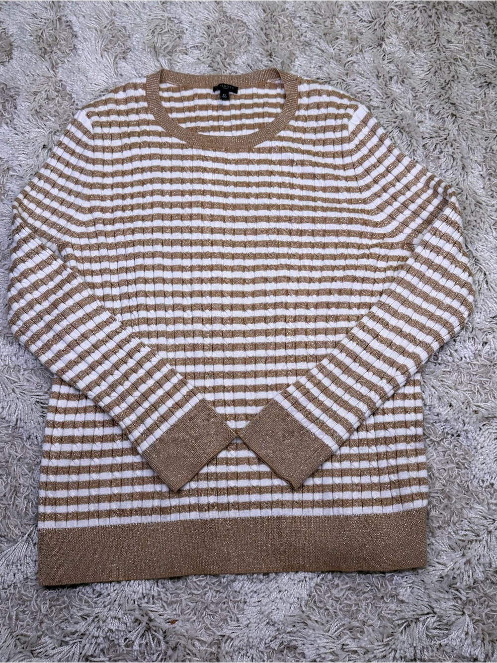 Talbots Woman 3X Metallic Gold White Striped Wool Blend Pullover Sweater